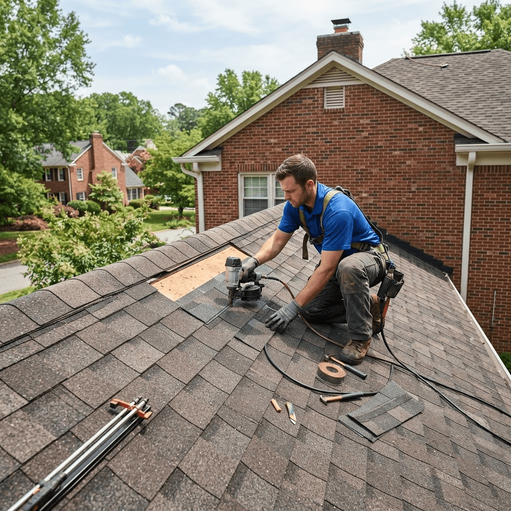 Professional assessment for roof repair on a Charlotte home