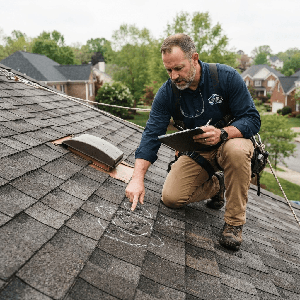 Professional assessment for wind damage roof repair on a Charlotte home
